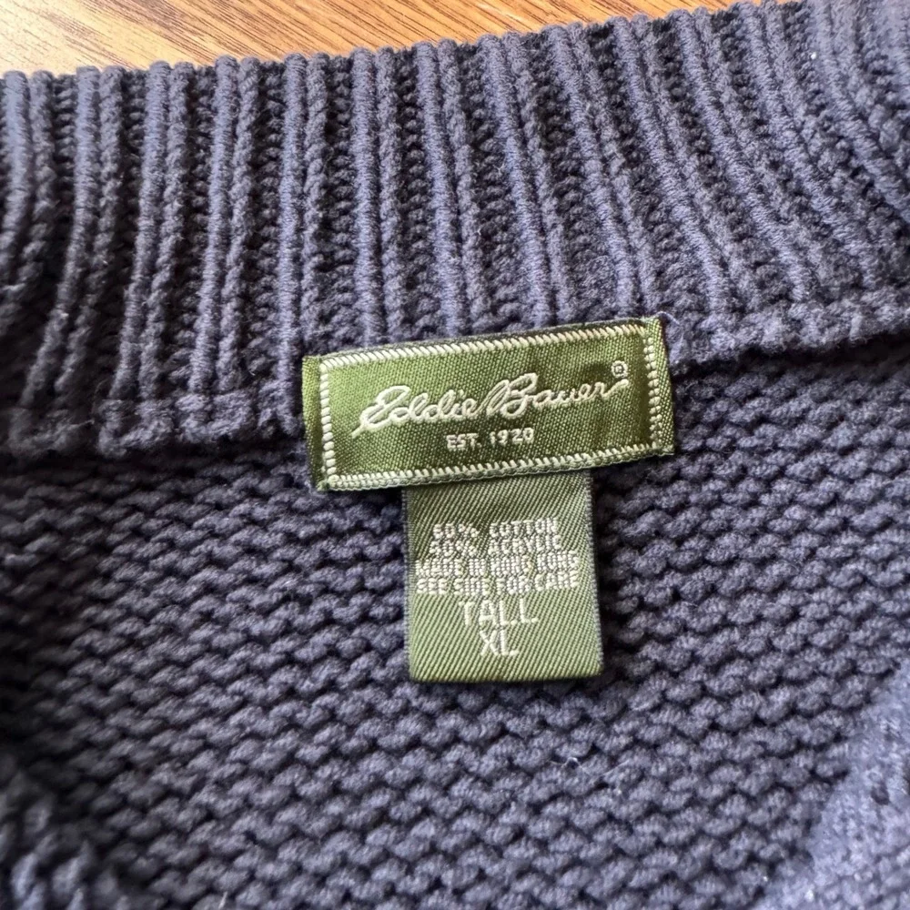 Eddie Bauer Quarter‎ Zip Sweater Mens XL Tall Navy White Fair Isle Vintage Y2K